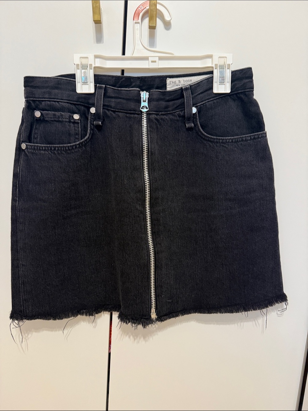 rag & bone Black Zip-Front Denim Mini Skirt